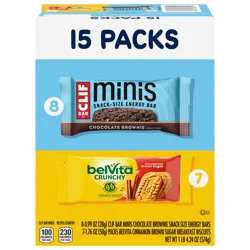Mondelez International CLIF BAR Minis Energy Bars & belVita Crunchy Breakfast Biscuits, Snack Variety Pack, 15 Snack Packs