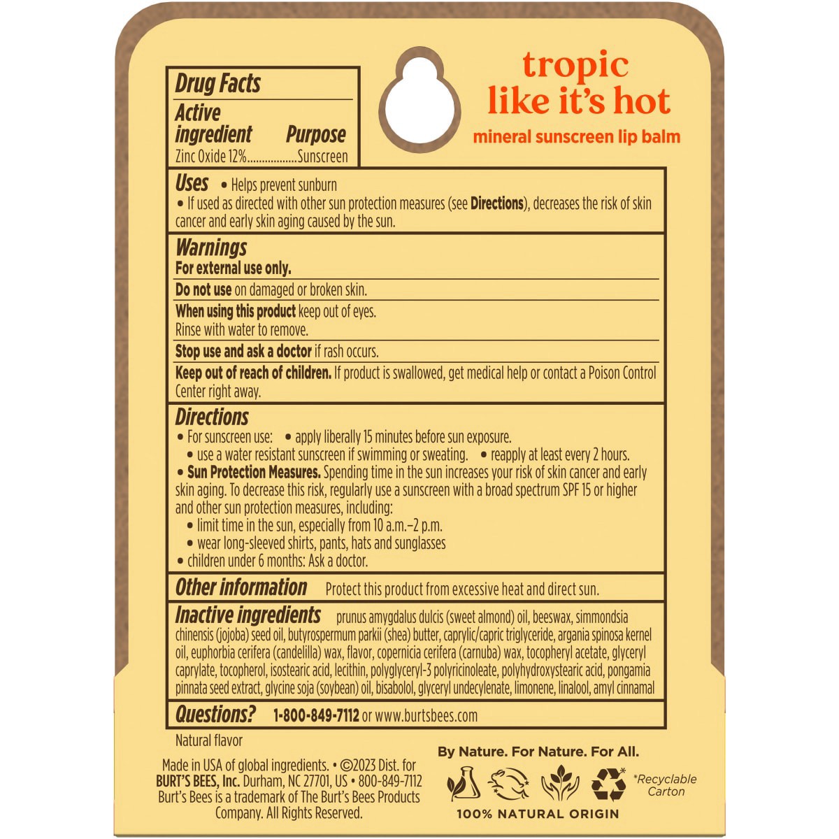 slide 6 of 13, Burt's Bees Sun Care Tropic Like It's Hot SPF 30 Lip Balm, Natural Origin Lip Care, 1 Tube, 0.15 oz., 0.15 oz