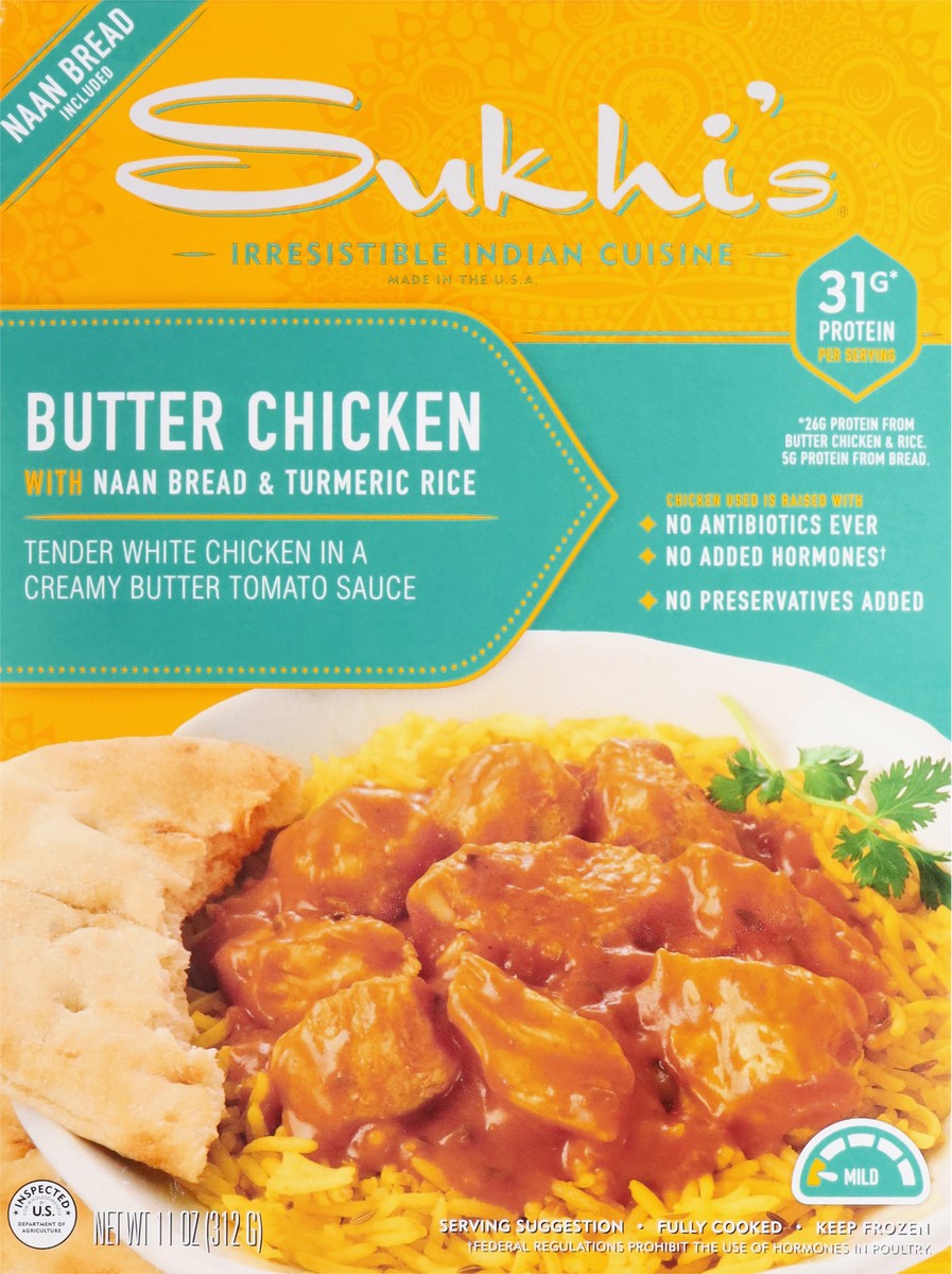 slide 11 of 13, Sukhi's Butter Chicken Curry with Naan & Turmeric Rice, 11 oz