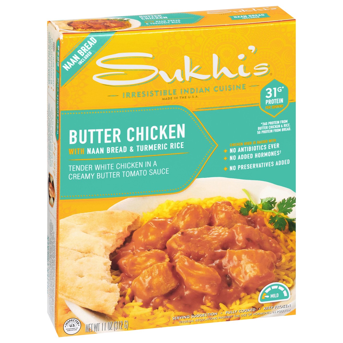 slide 9 of 13, Sukhi's Butter Chicken Curry with Naan & Turmeric Rice, 11 oz