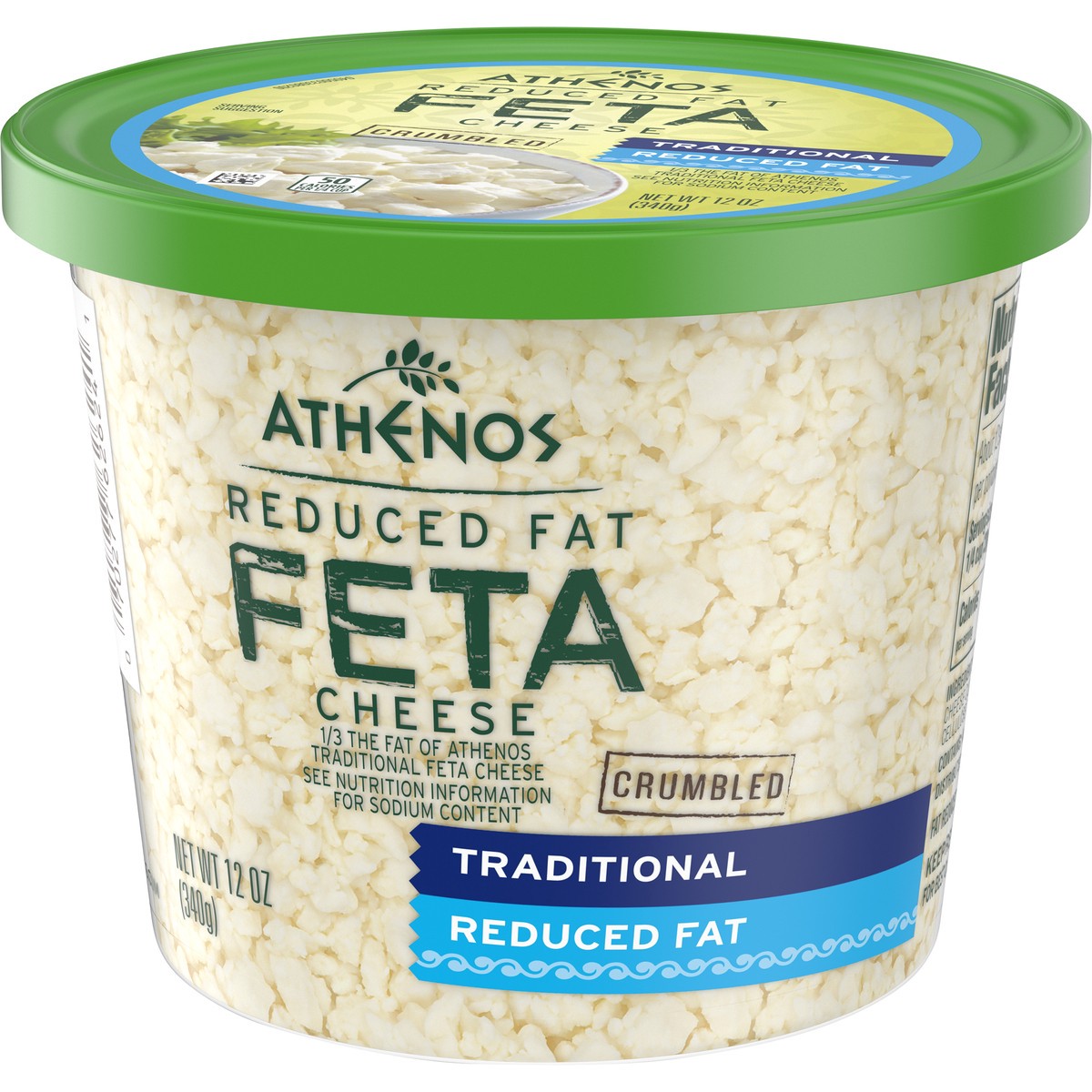 slide 7 of 9, Athenos Traditional Crumbled Feta Cheese with Reduced Fat, 12 oz Tub, 12 oz