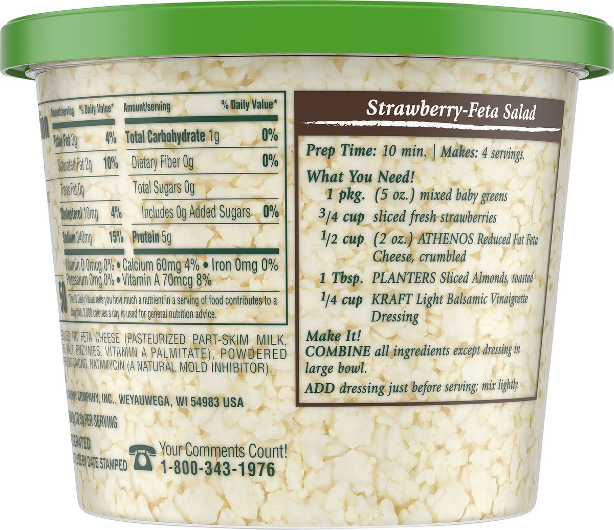 slide 4 of 9, Athenos Traditional Crumbled Feta Cheese with Reduced Fat, 12 oz Tub, 12 oz