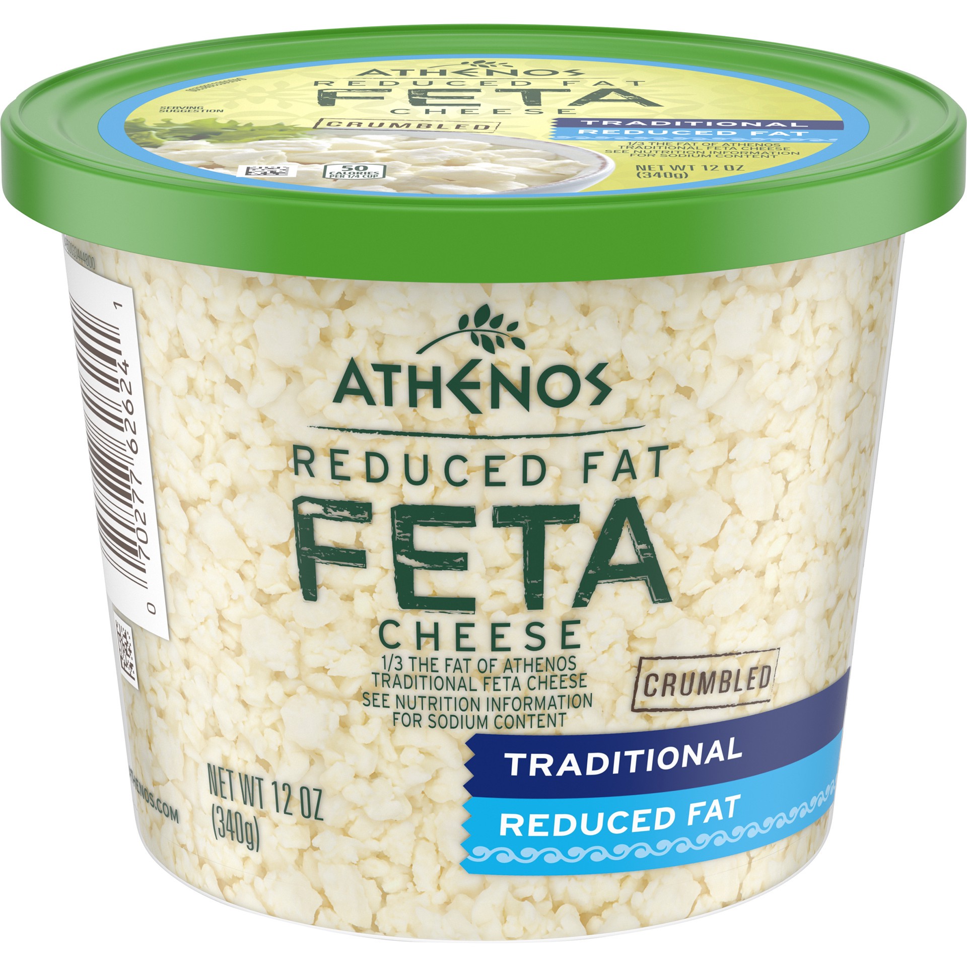 slide 1 of 9, Athenos Traditional Crumbled Feta Cheese with Reduced Fat, 12 oz Tub, 12 oz