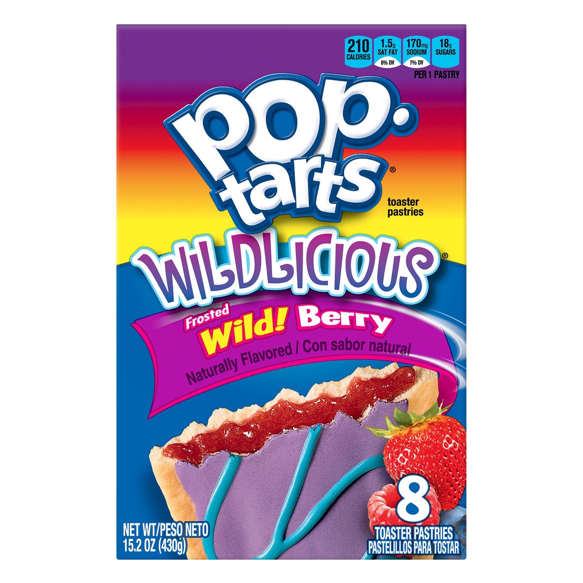 slide 1 of 9, Pop-Tarts Wildlicious Frosted Wild Berry Toaster Pastries 8 ea, 8 ct