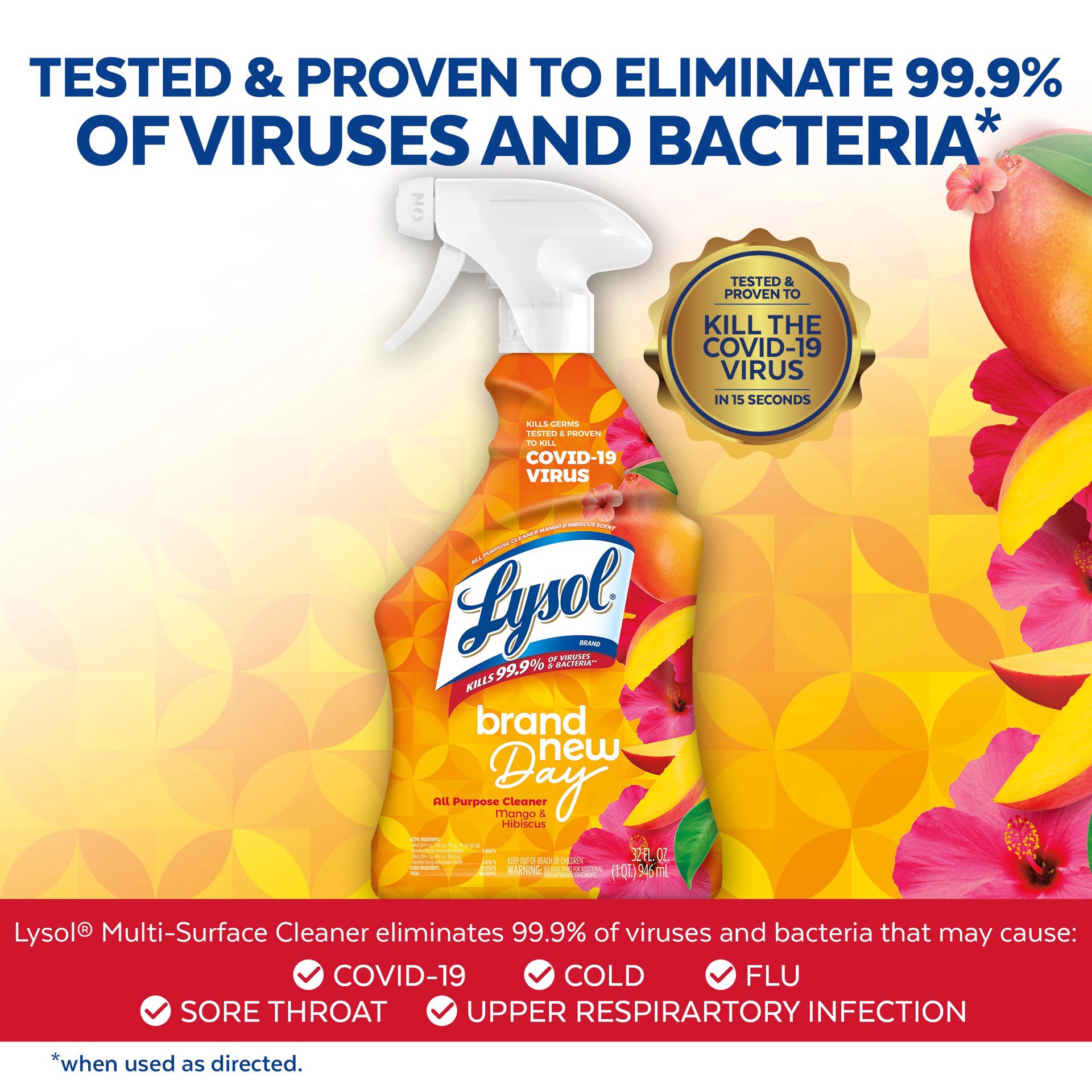 slide 4 of 6, LYSOL 32-oz Mango and Hibiscus Disinfectant Liquid All-Purpose Cleaner, 1 ct