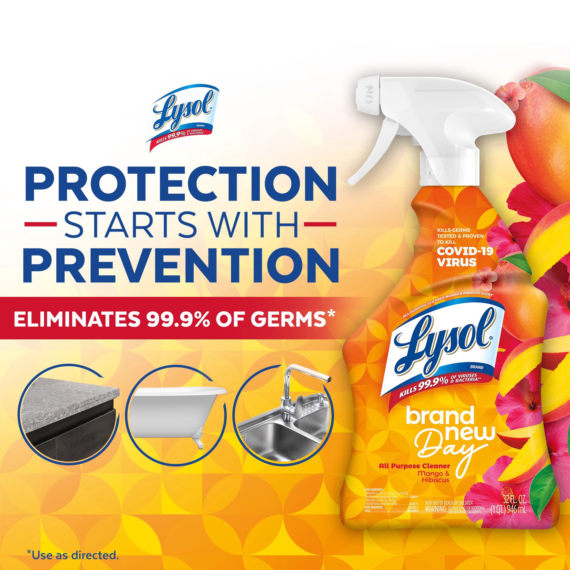 slide 5 of 6, LYSOL 32-oz Mango and Hibiscus Disinfectant Liquid All-Purpose Cleaner, 1 ct