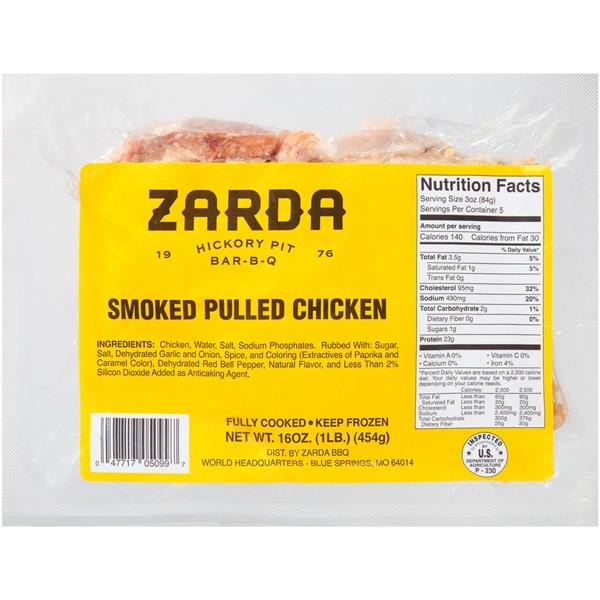 slide 1 of 1, Zarda Hickory Pit Bar-B-Q Smoked Pulled Chicken, 16 oz