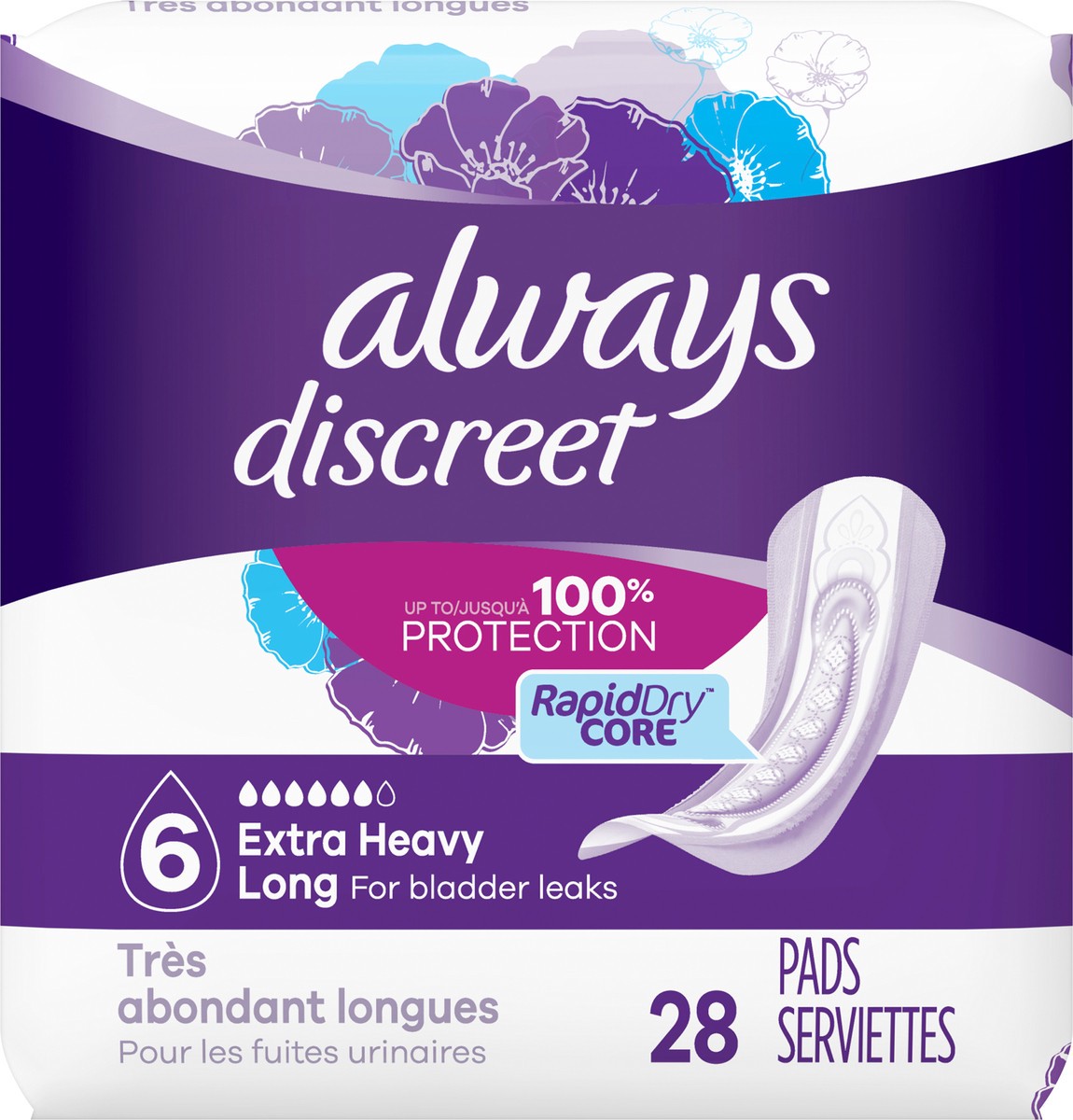 slide 2 of 2, Always Discreet Incontinence and Postpartum Incontinence Pads for Women - Extra Heavy Absorbency - Long Length - 28ct, 28 ct