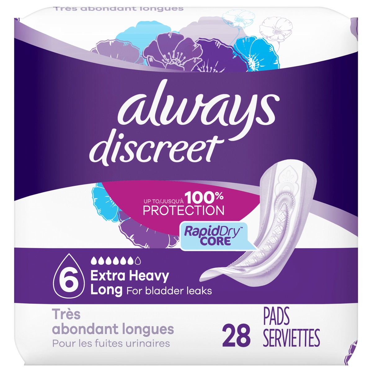 slide 1 of 2, Always Discreet Incontinence and Postpartum Incontinence Pads for Women - Extra Heavy Absorbency - Long Length - 28ct, 28 ct
