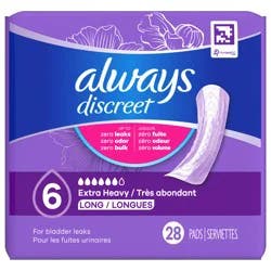 Always Discreet Adult Incontinence Pads for Women, Extra Heavy Absorbency, Long Length, Postpartum Pads, 28 CT