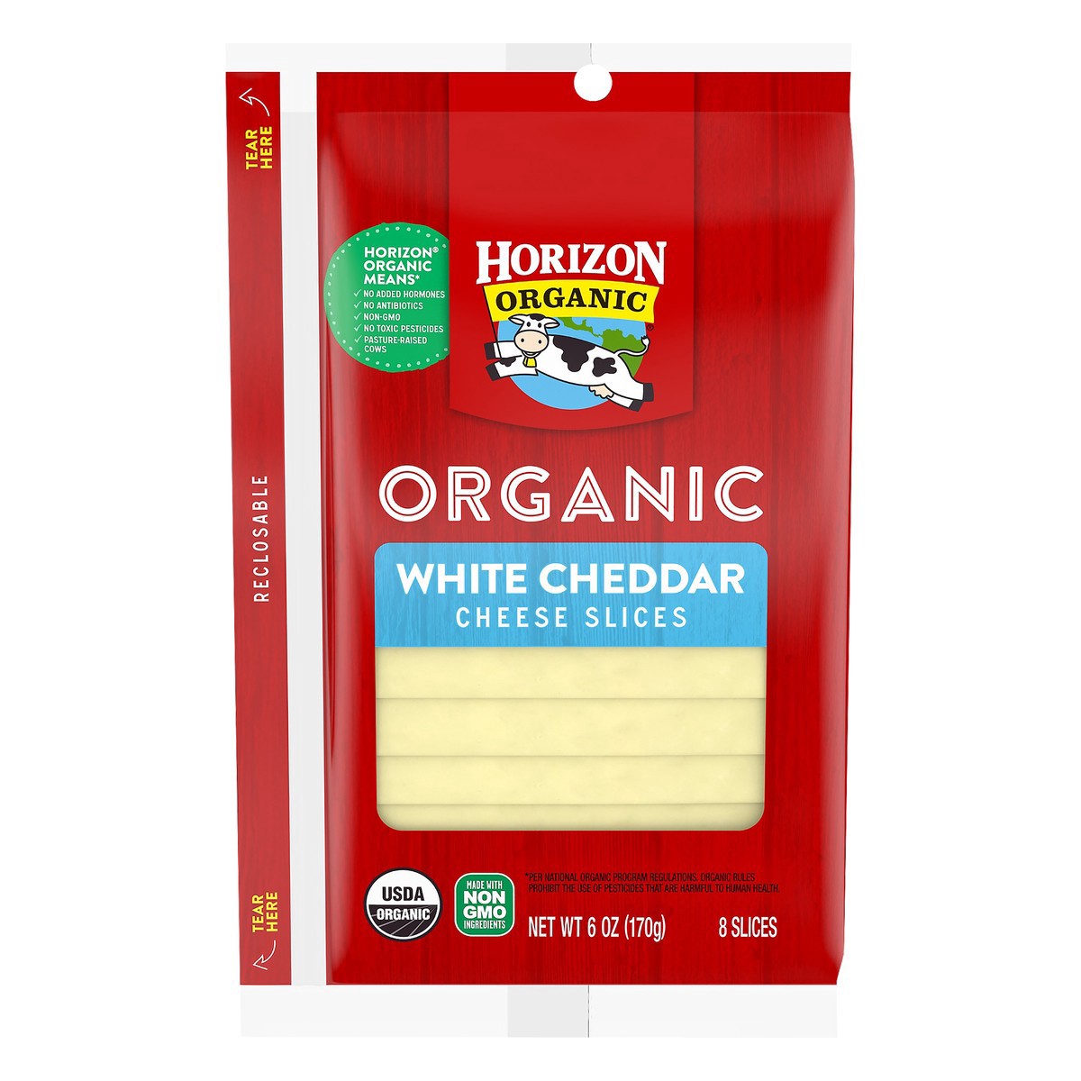 slide 1 of 8, Horizon Organic White Cheddar Cheese Slices, 6 oz. Pack, 8 Slices, 6 oz