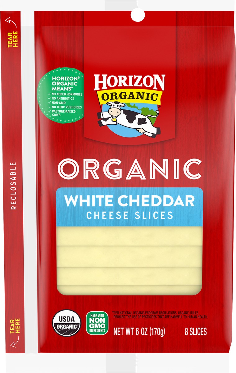 slide 4 of 8, Horizon Organic White Cheddar Cheese Slices, 6 oz. Pack, 8 Slices, 6 oz