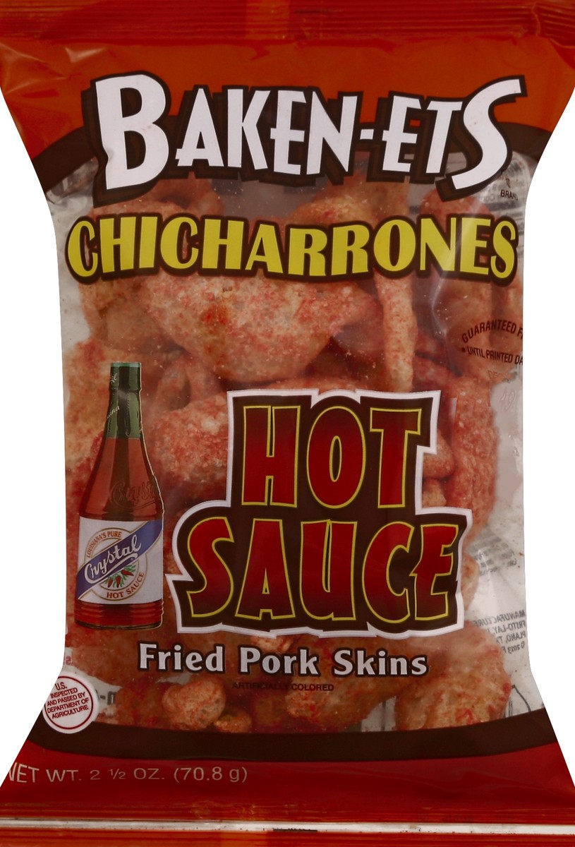 slide 5 of 5, BAKEN-ETS Chicharrones Hot Sauce Fried Pork Skins, 2.5 oz