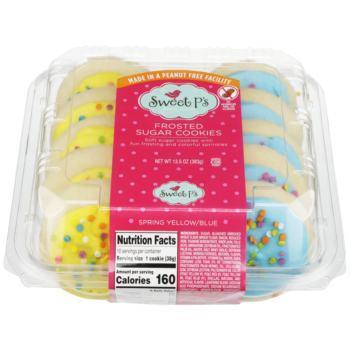 slide 1 of 1, Sweet P's Bake Shop Frosted Spring Yellow/blue Sugar Cookies, 13.5 oz