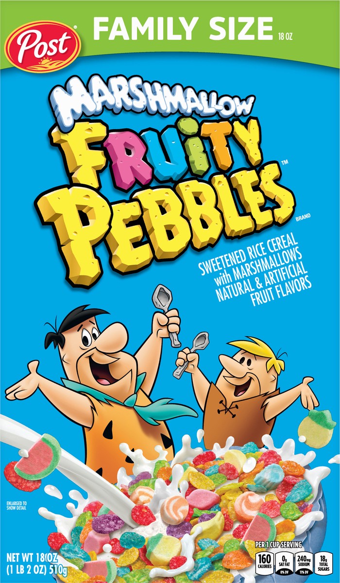 slide 5 of 9, Post Fruity PEBBLES Marshmallow Cereal, 18 OZ Box, 18 oz