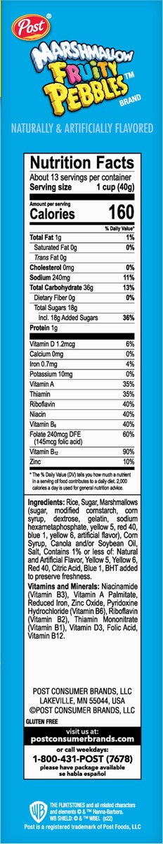 slide 6 of 9, Post Fruity PEBBLES Marshmallow Cereal, 18 OZ Box, 18 oz