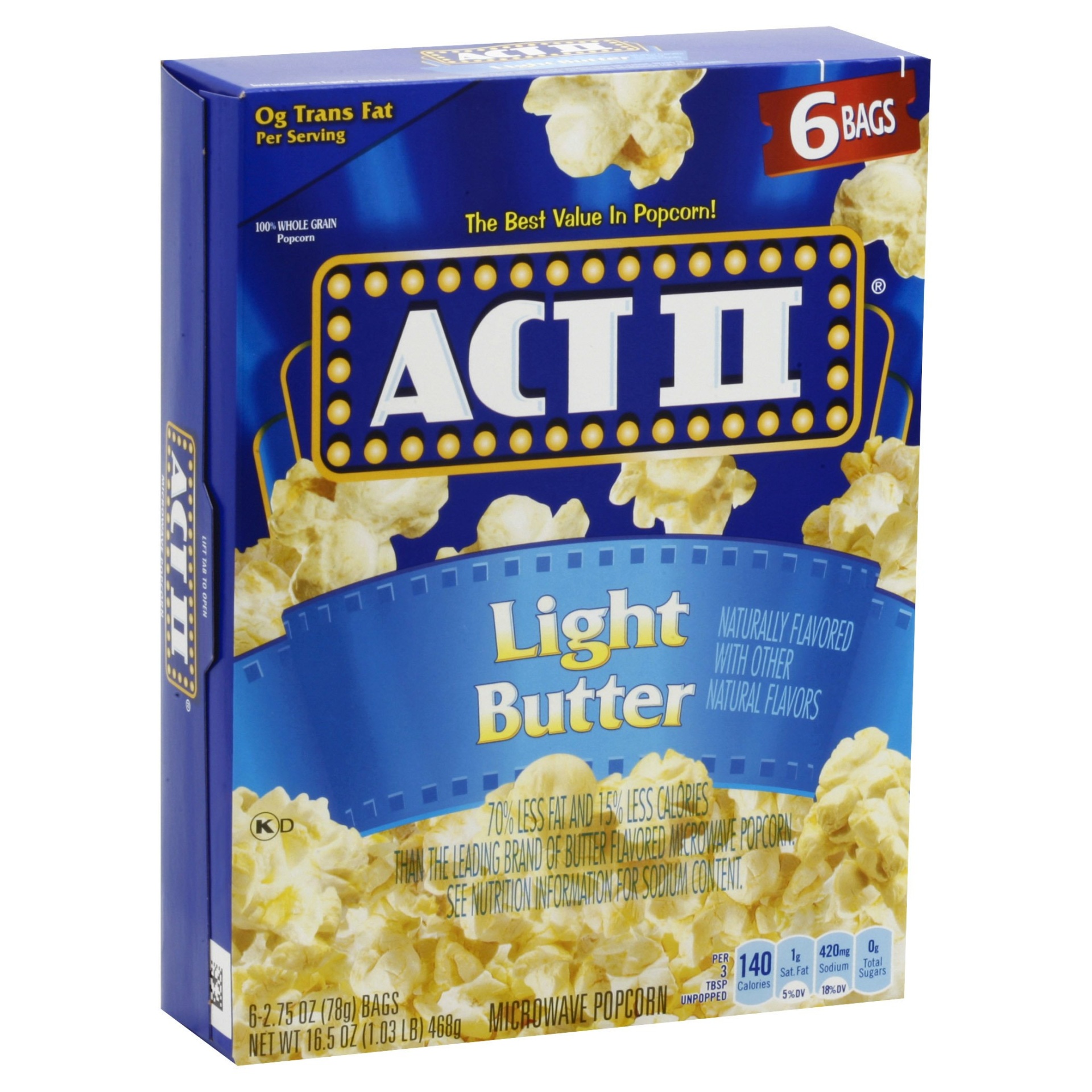 slide 1 of 1, ACT II Lite Buttery Popcorn, 6 ct