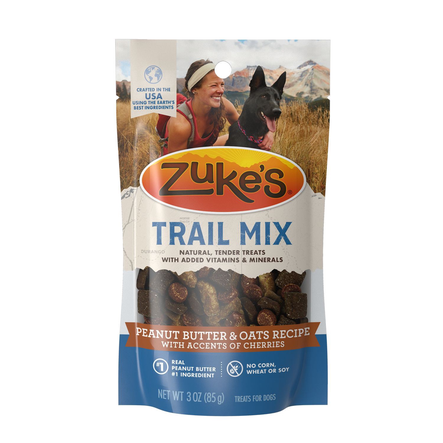 slide 1 of 1, Zuke's Trail Mix Pet Treats, Peanut Butter & Oats, 3 Oz, 3 oz