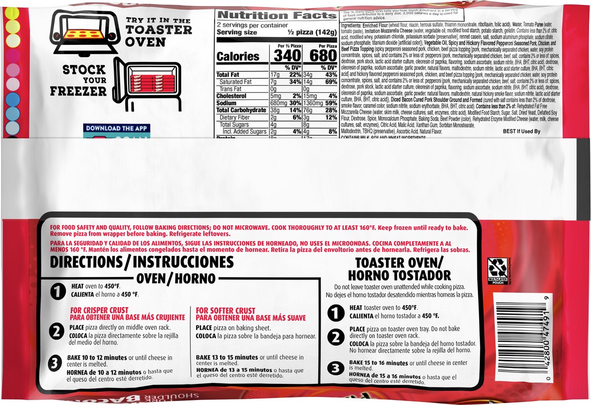 slide 8 of 9, Totino's Party Pizza, Bacon & Pepperoni, 10 oz Pizza (frozen), 10 oz