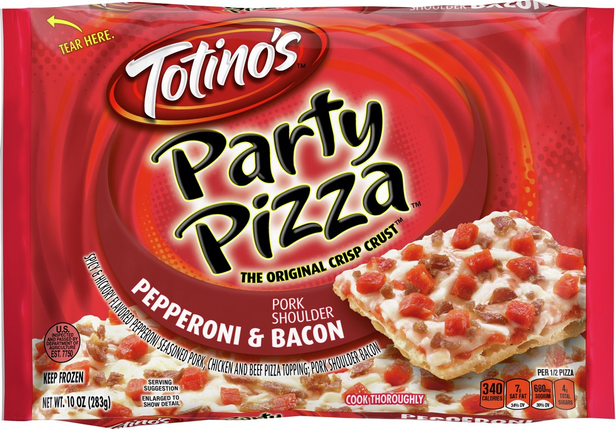 slide 3 of 9, Totino's Party Pizza, Bacon & Pepperoni, 10 oz Pizza (frozen), 10 oz