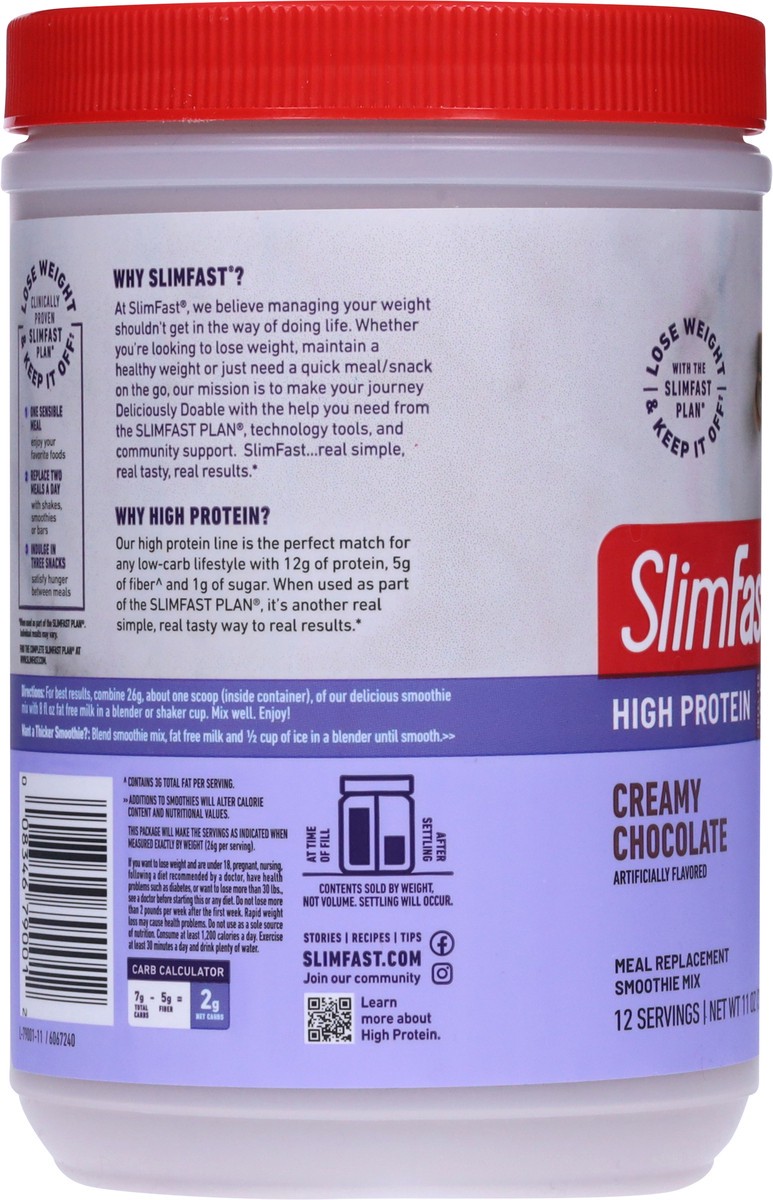 slide 7 of 9, SlimFast Advanced Nutrition Smoothie High Protein Drink Mix - Creamy Chocolate, 11.01 oz