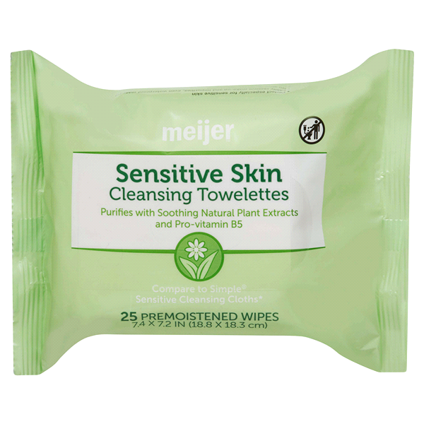 slide 1 of 1, Meijer Sensitive Skin Cleansing Towelettes, 25 ct