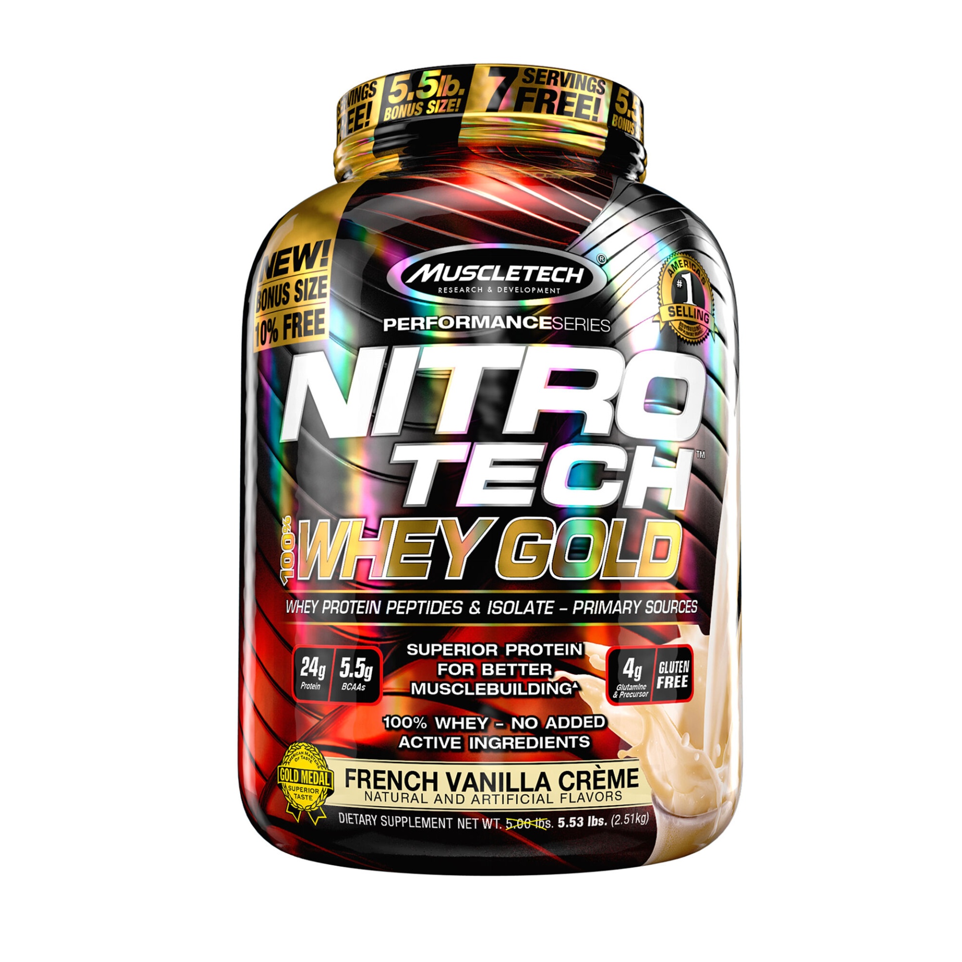 slide 1 of 1, MuscleTech Nitro-Tech 100% Whey Gold - French Vanilla Creme, 5.5 lb