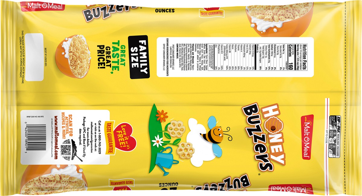 slide 6 of 7, Malt-O-Meal Honey Buzzers Breakfast Cereal, Super Sized Honey Cereal, 25 OZ Bag, 25 oz