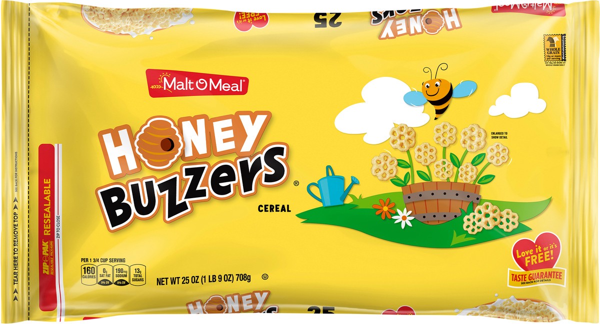 slide 4 of 7, Malt-O-Meal Honey Buzzers Breakfast Cereal, Super Sized Honey Cereal, 25 OZ Bag, 25 oz