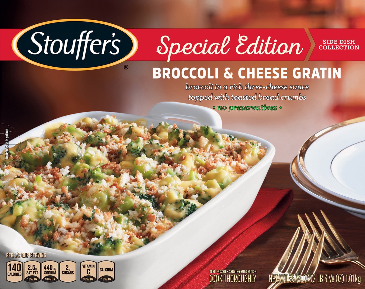 slide 1 of 10, Stouffer's Broccoli & Cheese Gratin 35.875 oz, 35.88 oz