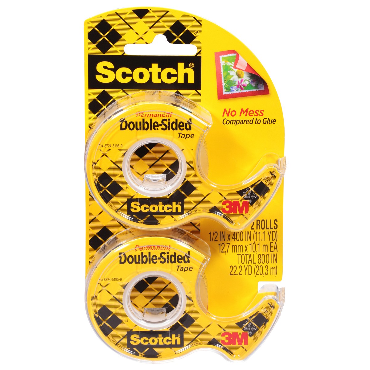 slide 1 of 9, Scotch Permanent Double Sided Tape, 2 ct; 1/2 in x 400 in