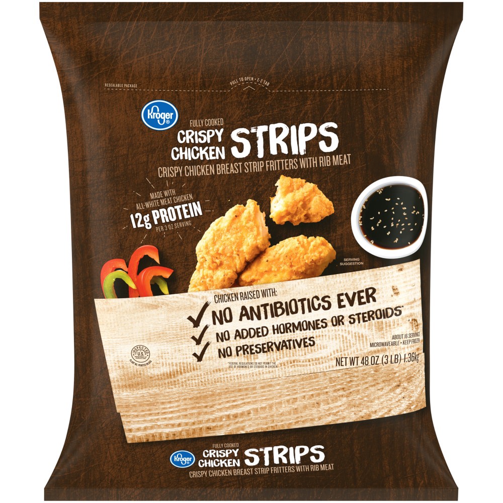 slide 1 of 3, Kroger Crispy Chicken Strips, 48 oz