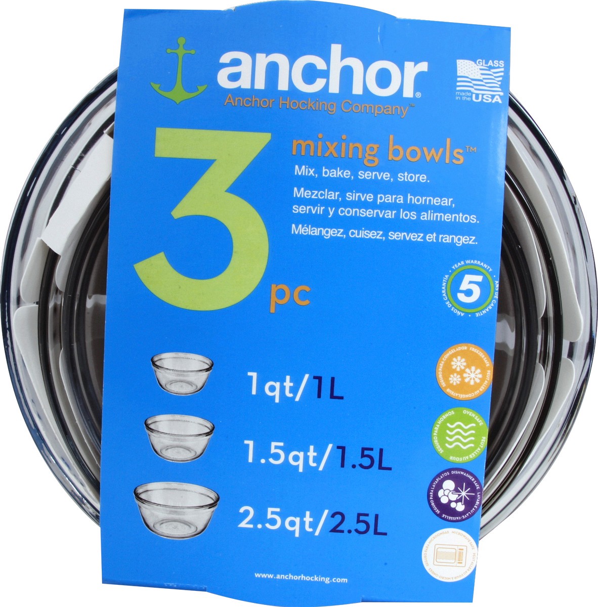 slide 4 of 4, Anchor Mixing Bowls 3 ea, 3 ct