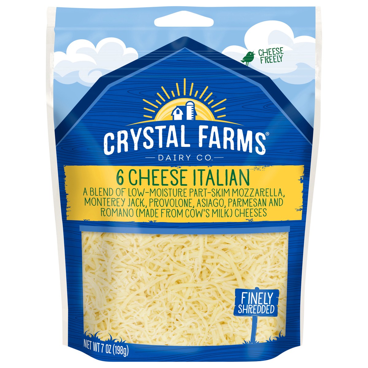 slide 1 of 1, Crystal Farms Finely Shredded 6 Cheese Italian, 7 oz, 7 oz
