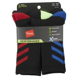 Hanes Boys' X-Temp Crew Socks, Black, Size Large