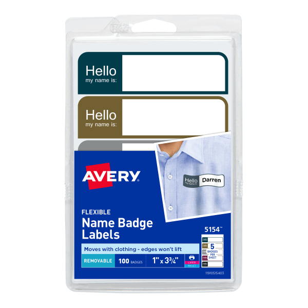 slide 1 of 5, Avery Flexible Name Badge Labels, Assorted Colors, 100 ct