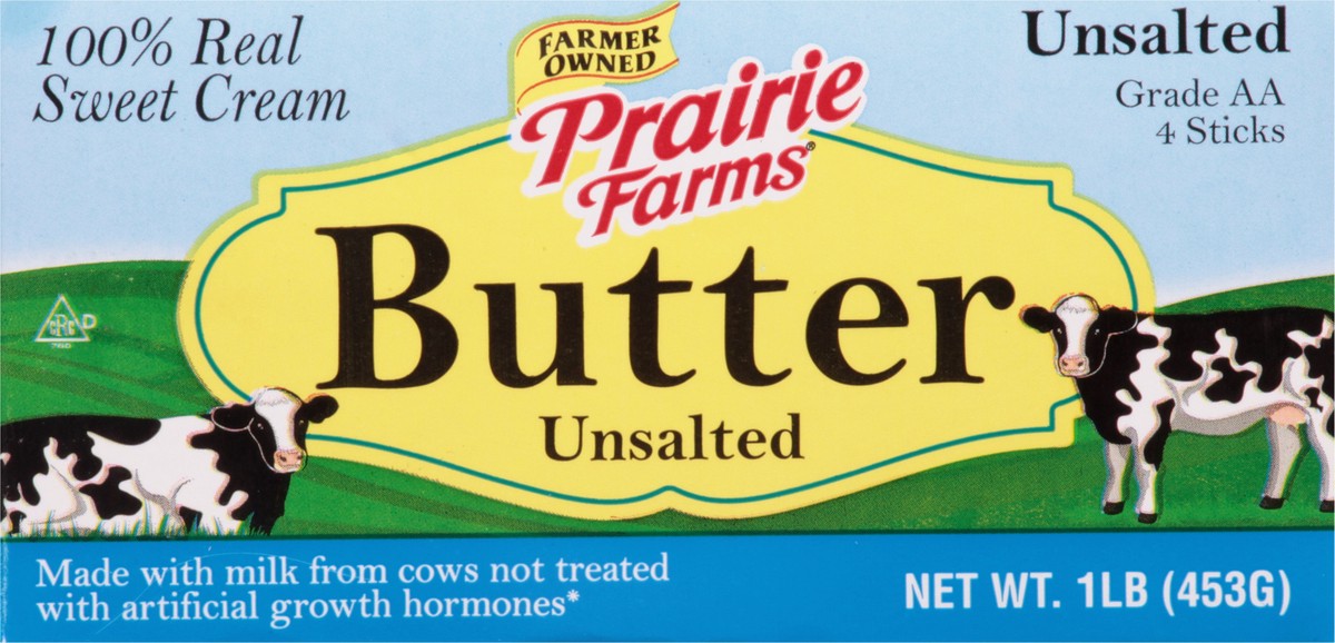 slide 6 of 10, Prairie Farms Unsalted Butter Quarters, 16 oz