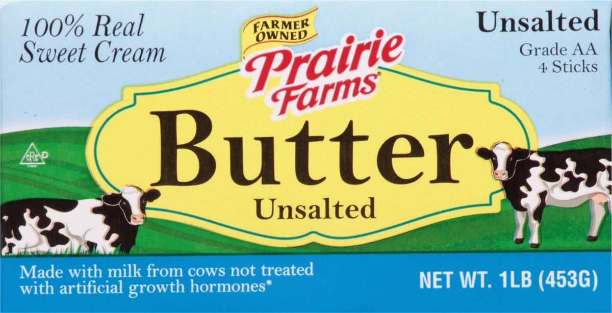 slide 9 of 10, Prairie Farms Unsalted Butter Quarters, 16 oz