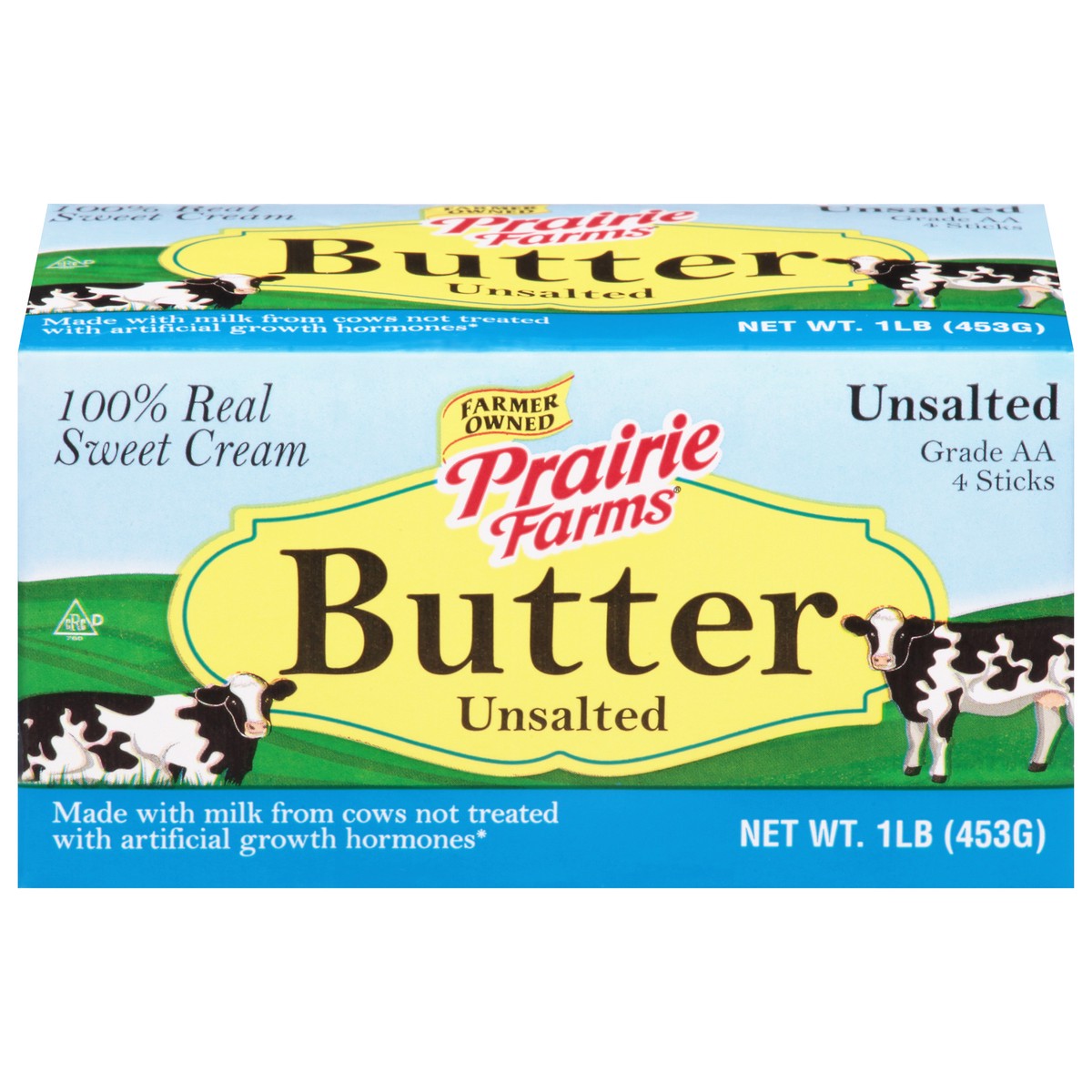 slide 1 of 10, Prairie Farms Unsalted Butter Quarters, 16 oz