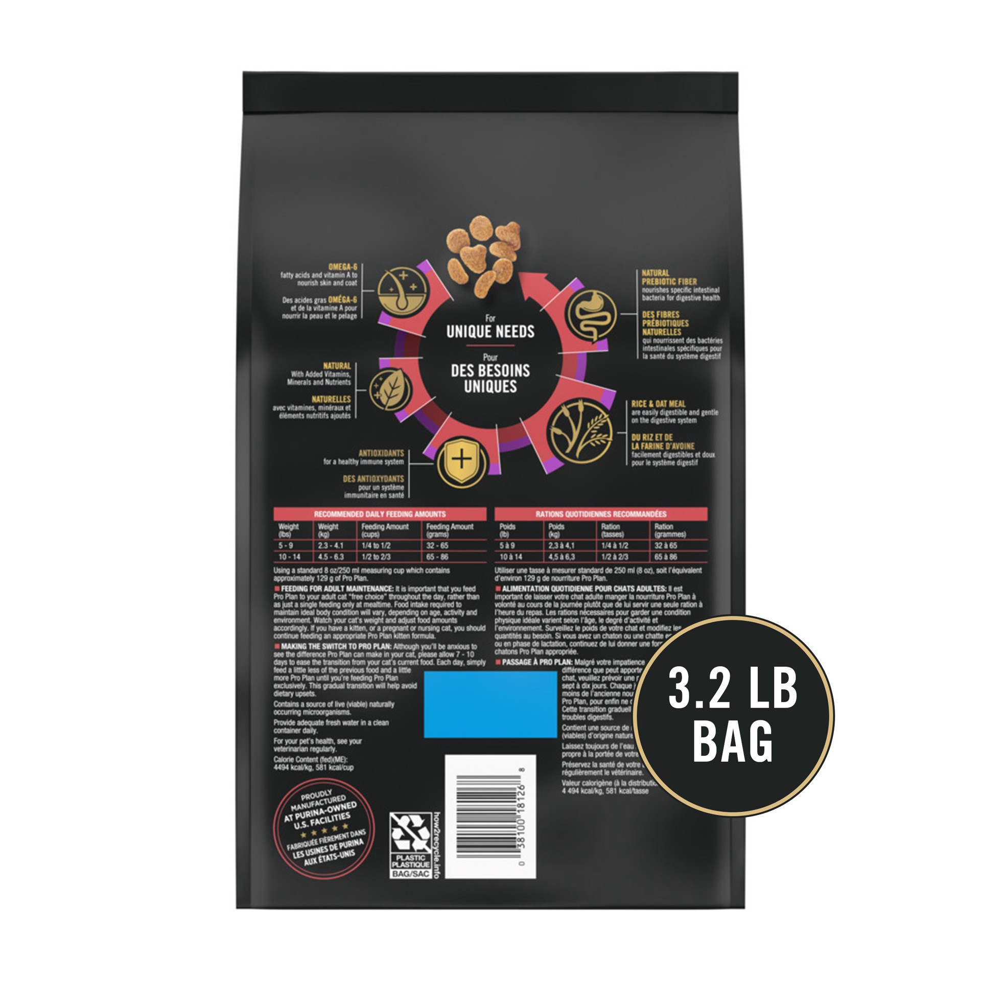 slide 2 of 7, Purina Pro Plan With Probiotics, Sensitive Skin & Stomach, Natural Dry Cat Food, Turkey & Oat Meal Formula, 3.2 lb