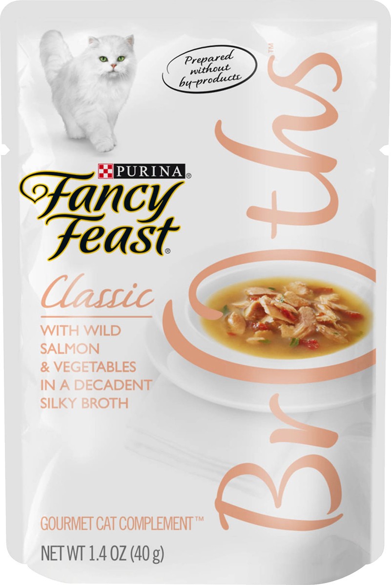 slide 2 of 3, Fancy Feast Purina Fancy Feast Broths Classic with Wild Salmon & Vegetables Gourmet Cat Complement, 1.4 oz