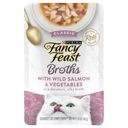 Purina Fancy Feast Lickable Wet Cat Food Broth Topper Complement, Classic With Wild Salmon and Vegetables