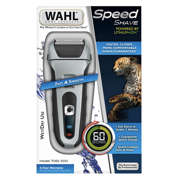 slide 1 of 1, Wahl Speed Shave Lithium Ion Men's ReChargeable Shaver With Quick Charge And Low Battery Indicator-7061-500, 1 ct
