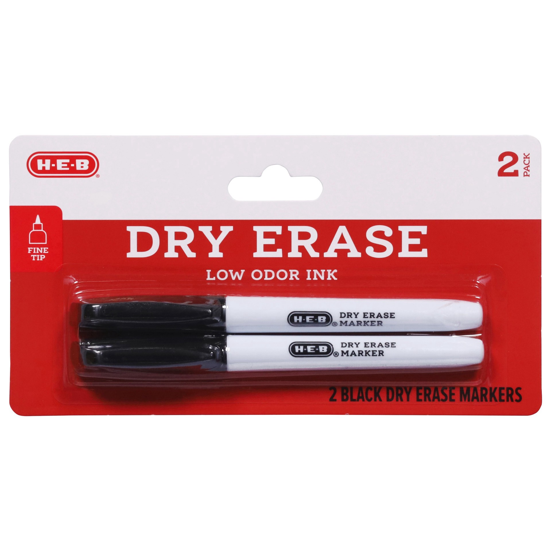 slide 1 of 1, H-E-B Black Fine Point Dry Erase Markers, 2 ct