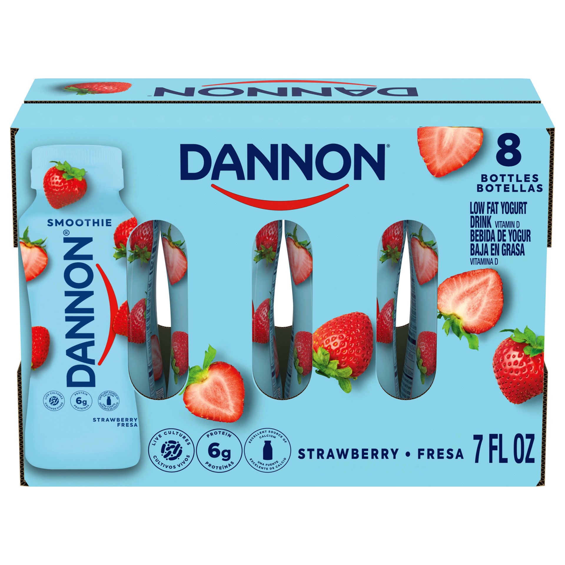 slide 1 of 8, Dannon Nonfat Yogurt Smoothie, Strawberry, 7 fl oz., 8 Pack, 8 fl oz