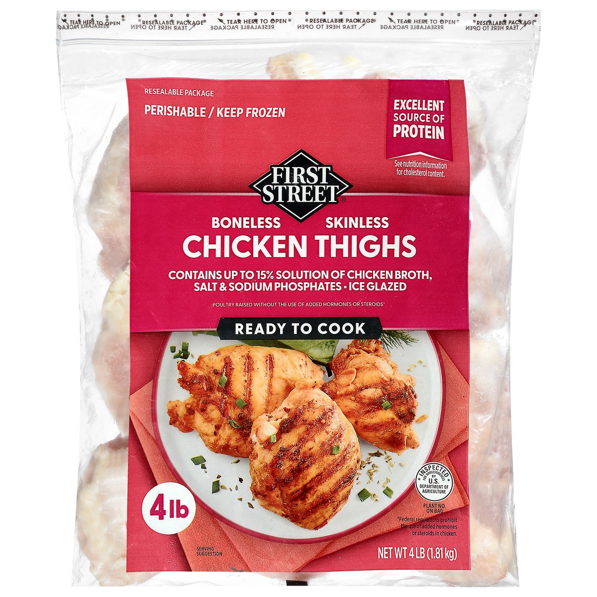 slide 1 of 4, First Street Boneless Chicken Thigh, 4 lb
