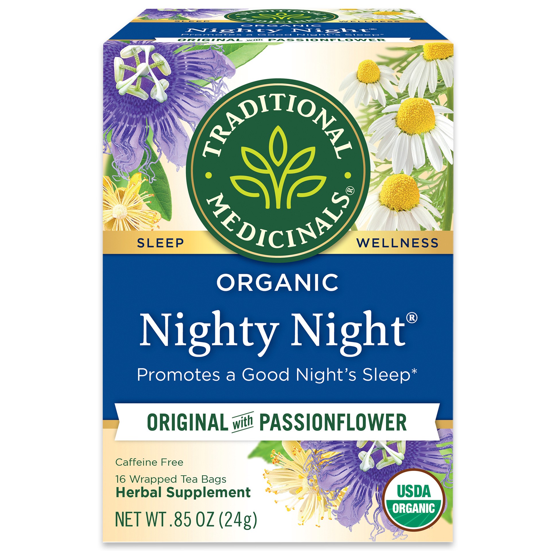 slide 1 of 4, Traditional Medicinals Organic Nighty Night, Caffeine Free Herbal Tea, 16 ct