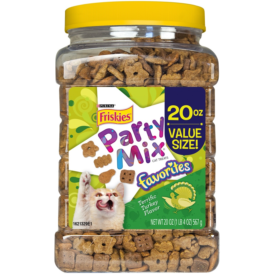 slide 1 of 1, Purina Friskies Party Mix Favorites Terrific Turkey Flavor Cat Treats, 20 oz