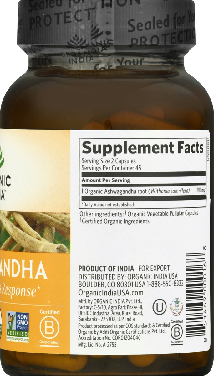 slide 8 of 9, Organic India Ashwagandha Herbal Supplement, 90 ct