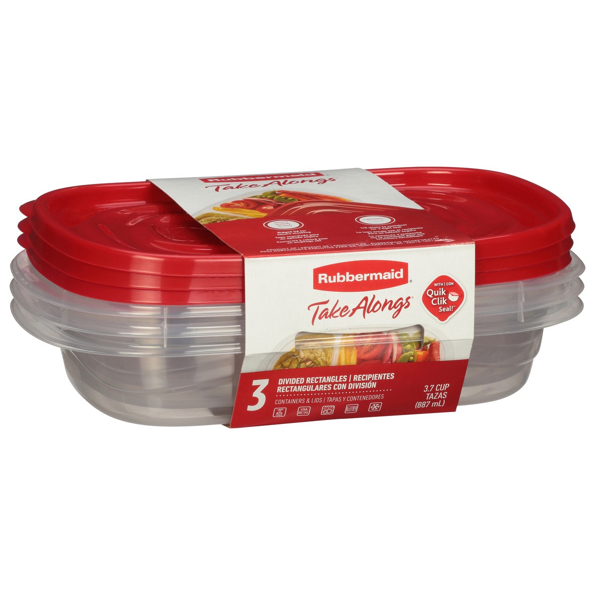 slide 3 of 9, Rubbermaid Takealongs Divided Rectangle Food Storage Container, 3 ct